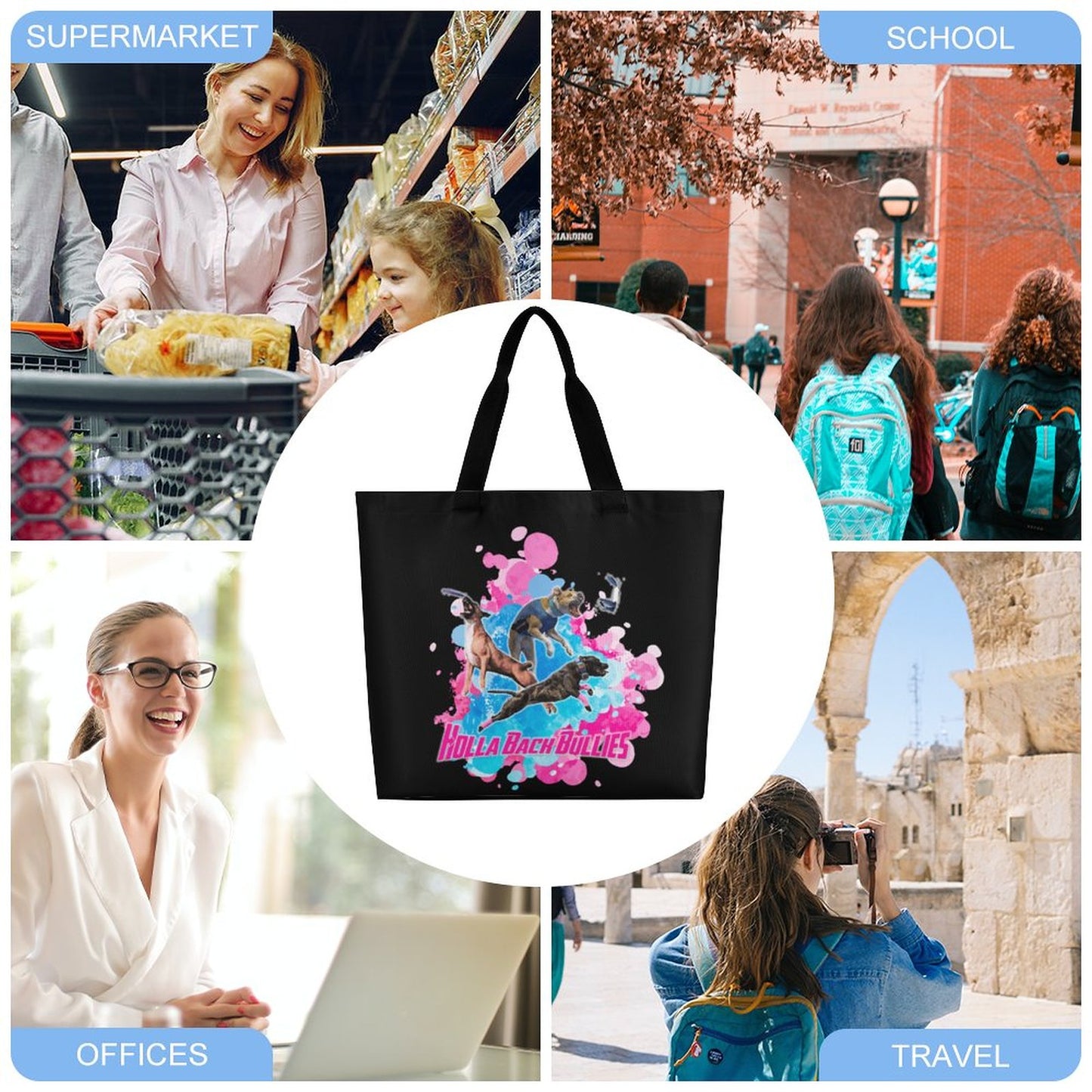 HOLLA BACK BULLIES Large One Shoulder Shopping Bag