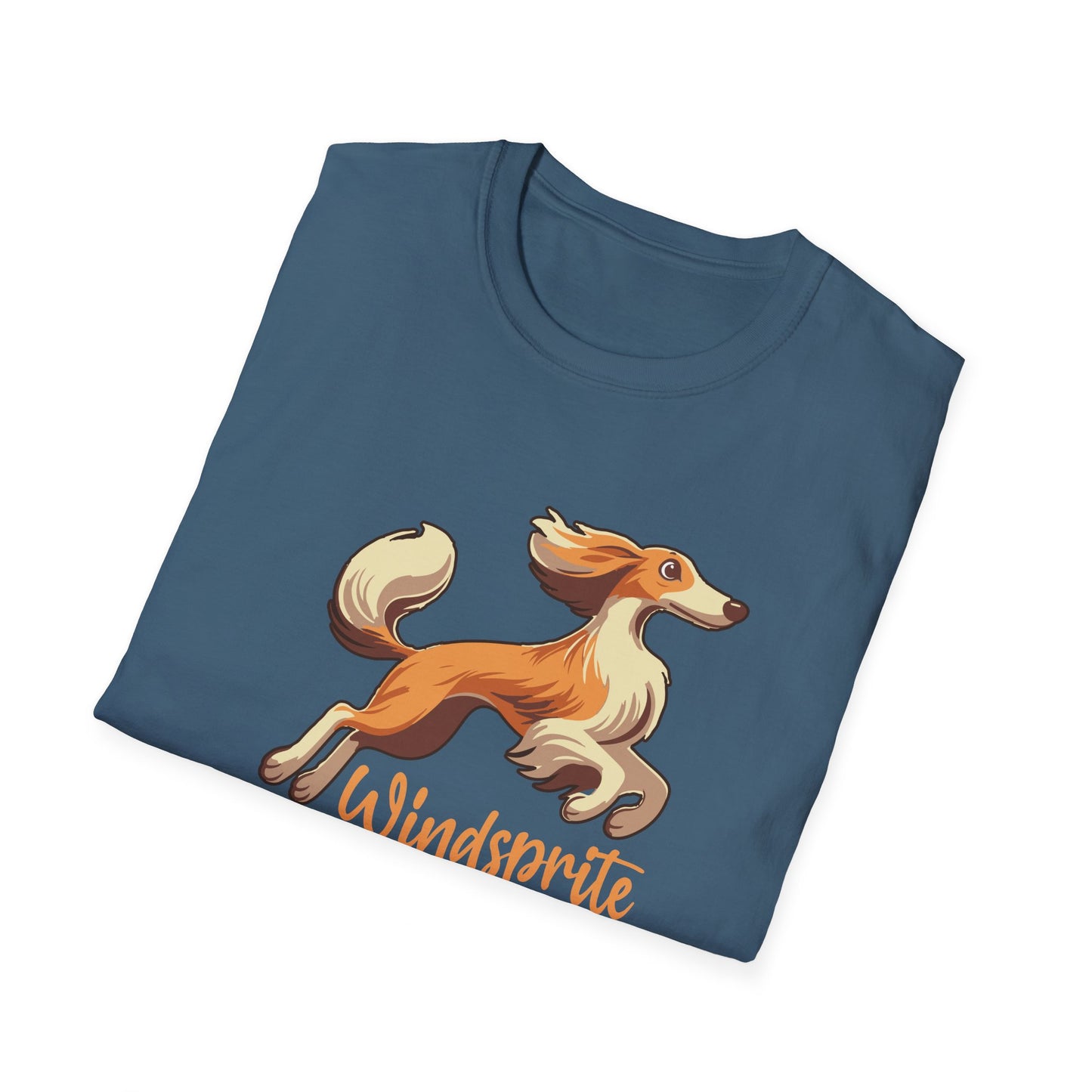 Leaping WINDSPRITE - Silken Windhound Waving Unisex Softstyle T-Shirt