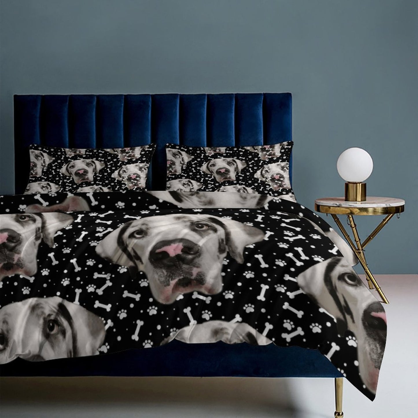 FACE w PAWS-n-BONES Bedding Set-86"×70"/ 218×177cm (Dual-sidede Printing)
