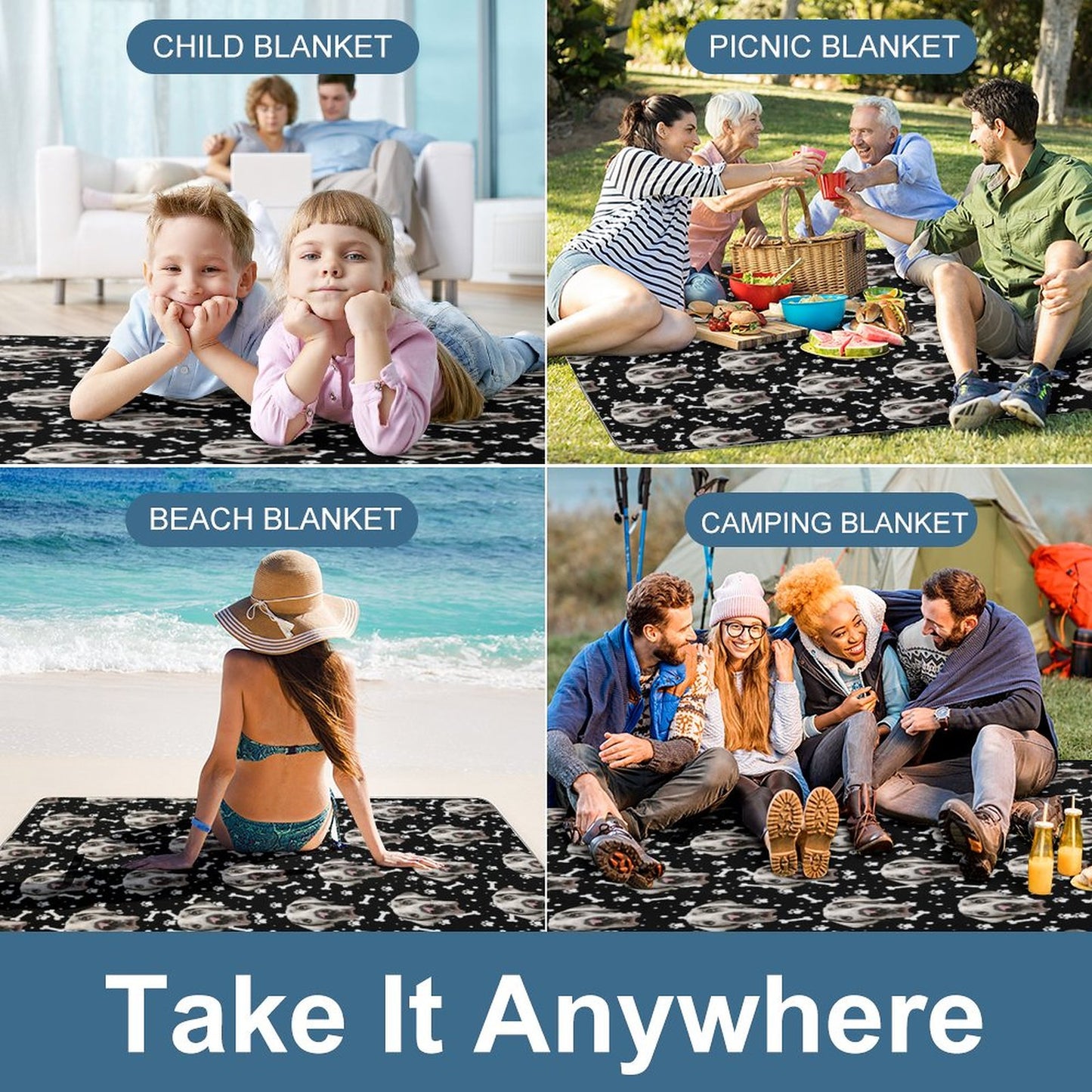 FACE w PAWS-n-BONES Square Picnic Mat