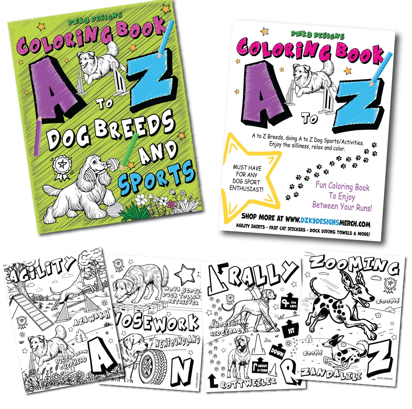A to Z Dog Breeds-n-Sports Adult Coloring Book