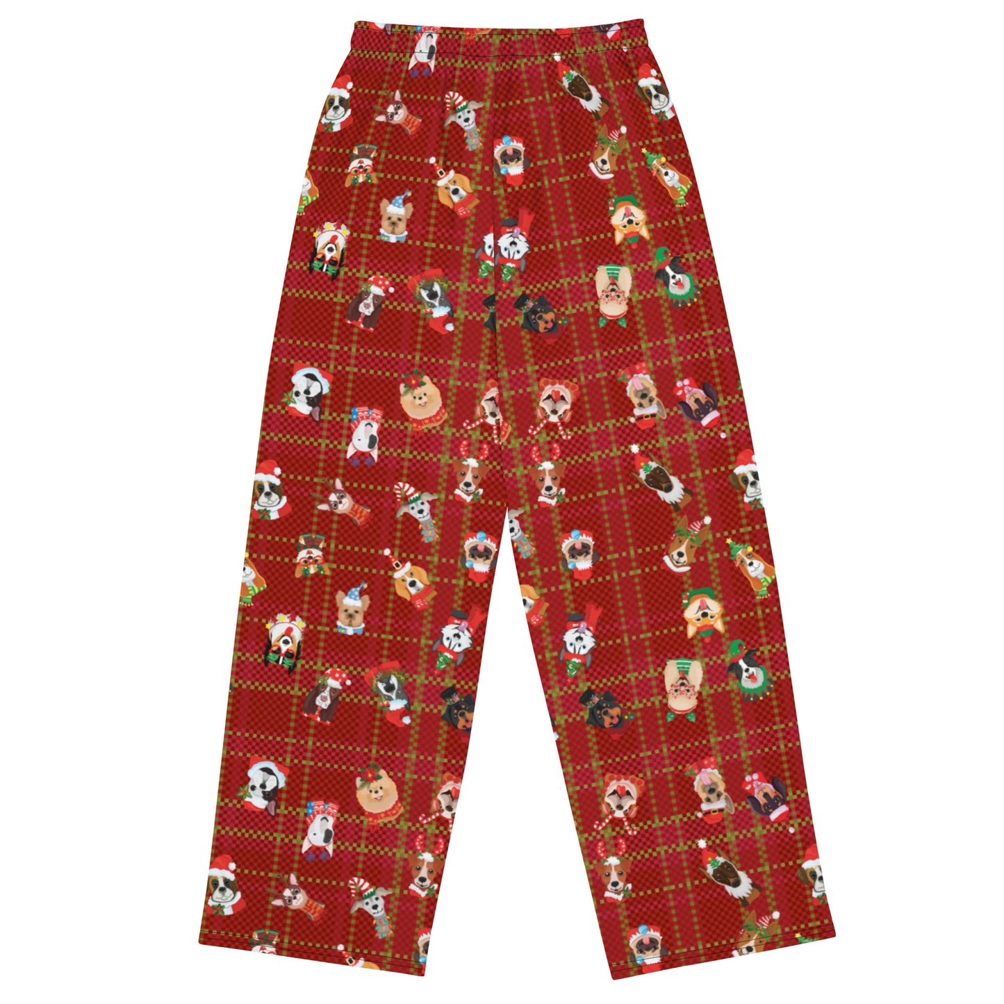 PLAID HOLIDAY DOG 1 unisex wide-leg pants