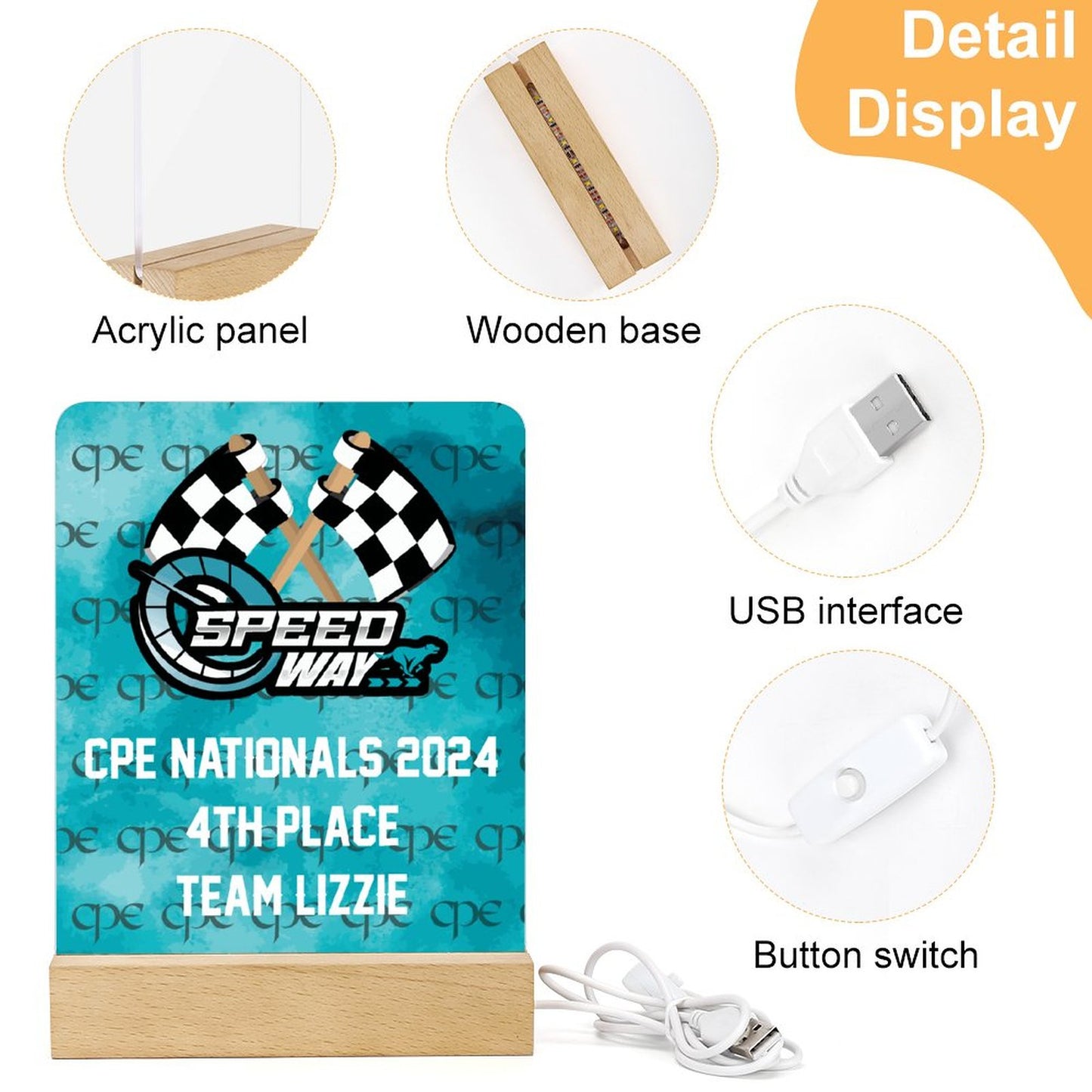 Acrylic Night Light with Wooden Base