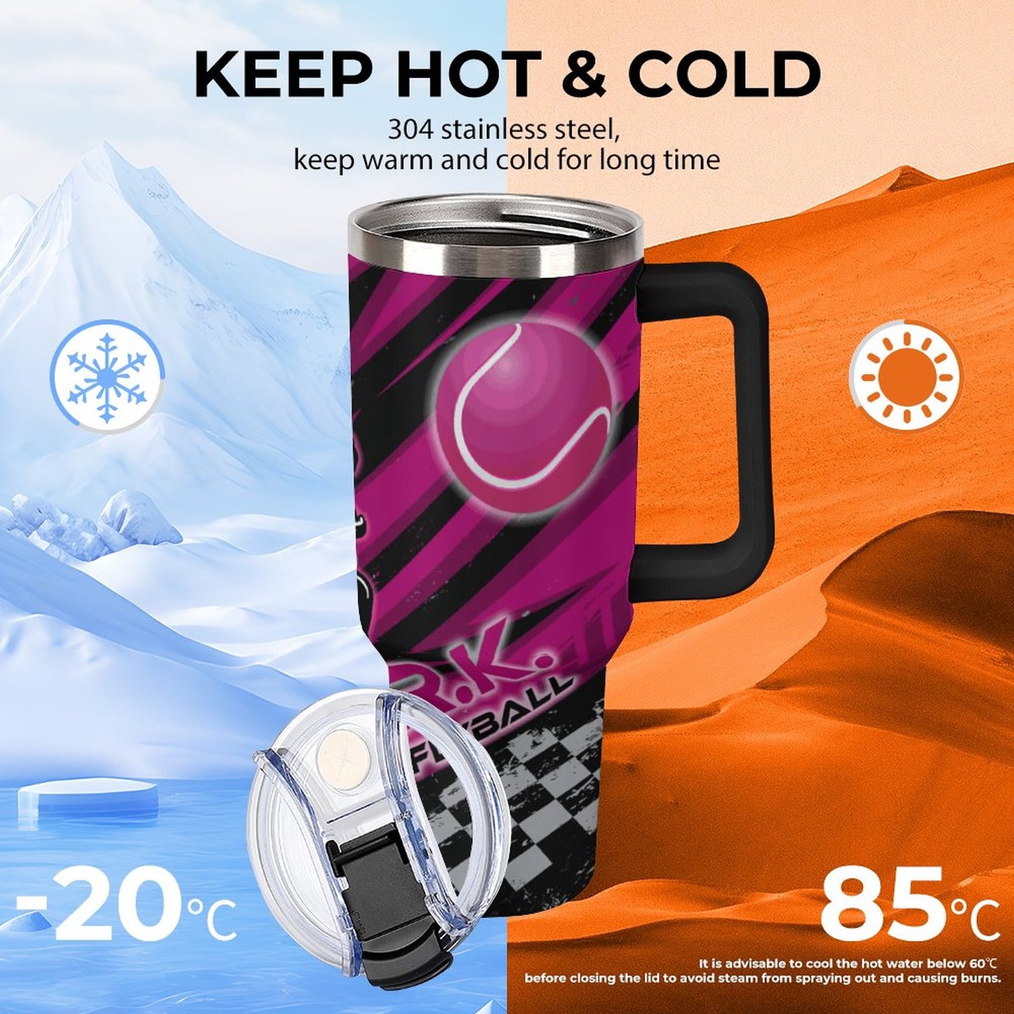 BARK FLYBALL 40oz Insulated Tumbler with Handle and Straw