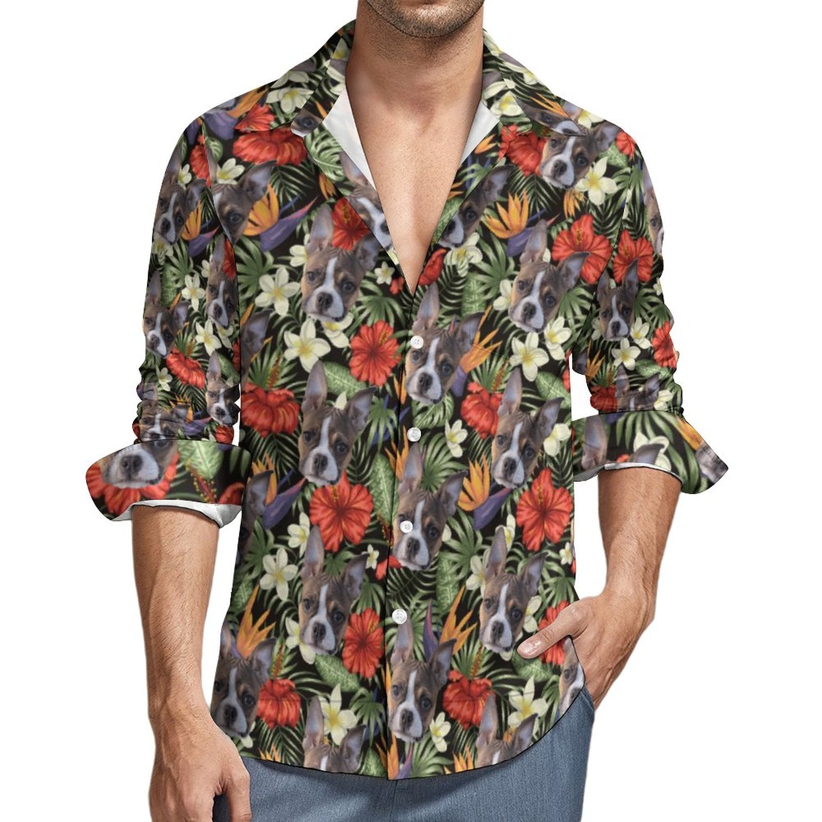 HAWAIIAN STYLE FACE - Men's Long Sleeve Shirt with Pocket DZK9 Designs HAWAIIAN STYLE FACE - Men's Long Sleeve Shirt with Pocket DZK9 Designs
