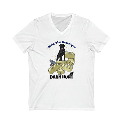 TESLA BARN HUNT Unisex Jersey Short Sleeve V-Neck Tee