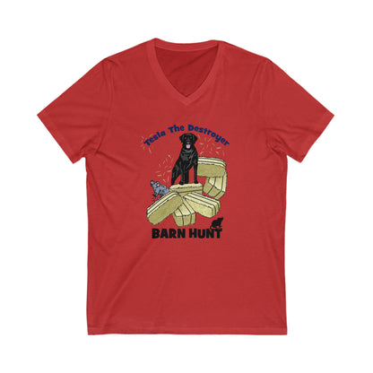 TESLA BARN HUNT Unisex Jersey Short Sleeve V-Neck Tee