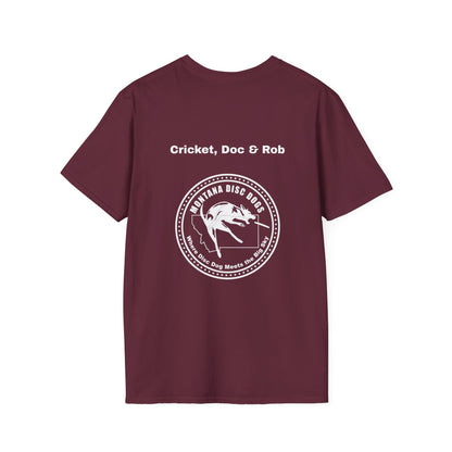 Cricket, Doc & Rob *MONTANA DISC DOGS Unisex Softstyle T-Shirt