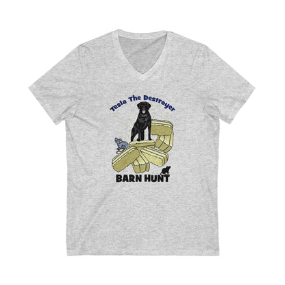 TESLA BARN HUNT Unisex Jersey Short Sleeve V-Neck Tee