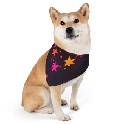 PINK ORANGE  STARS ON BLACK Pet Bandana Collar