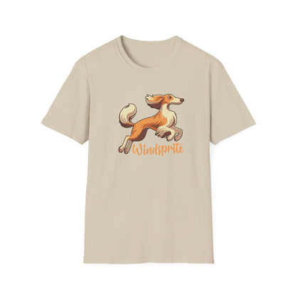 Leaping  WINDSPRITE - Silken Windhound Waving Unisex Softstyle T-Shirt