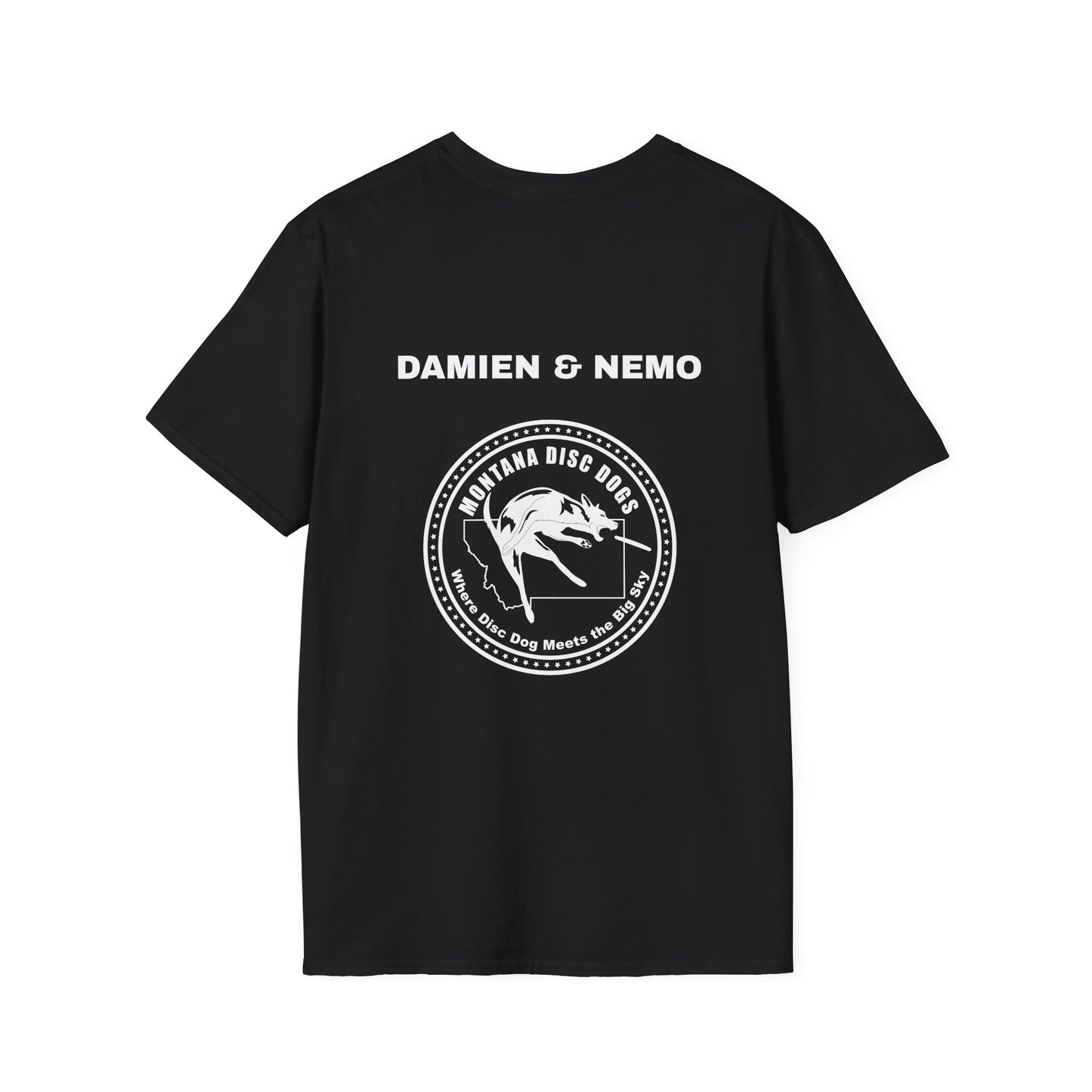*DAMIEN & NEMO MONTANA DISC DOGS Unisex Softstyle T-Shirt