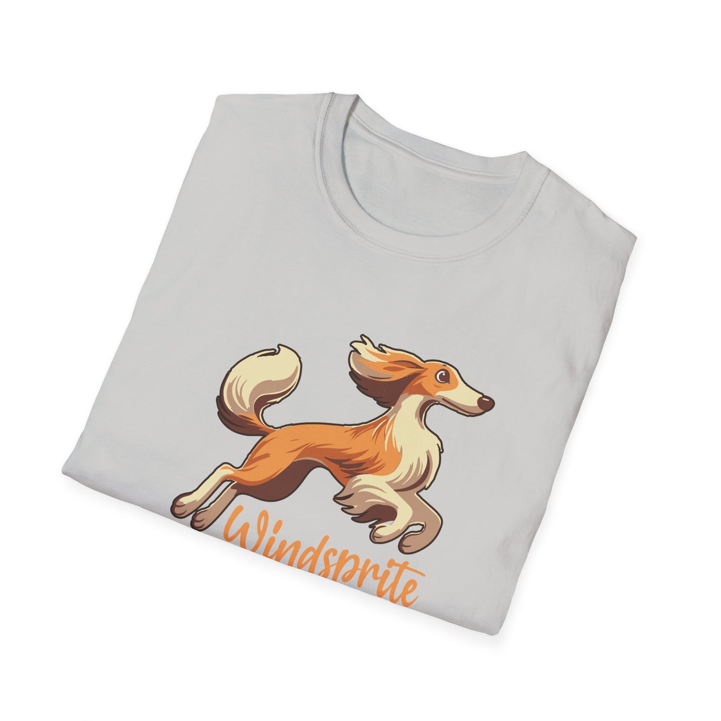 Leaping  WINDSPRITE - Silken Windhound Waving Unisex Softstyle T-Shirt