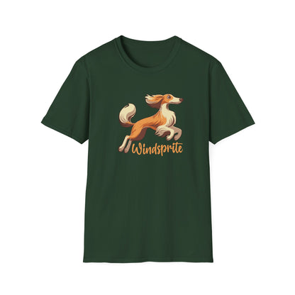 Leaping  WINDSPRITE - Silken Windhound Waving Unisex Softstyle T-Shirt