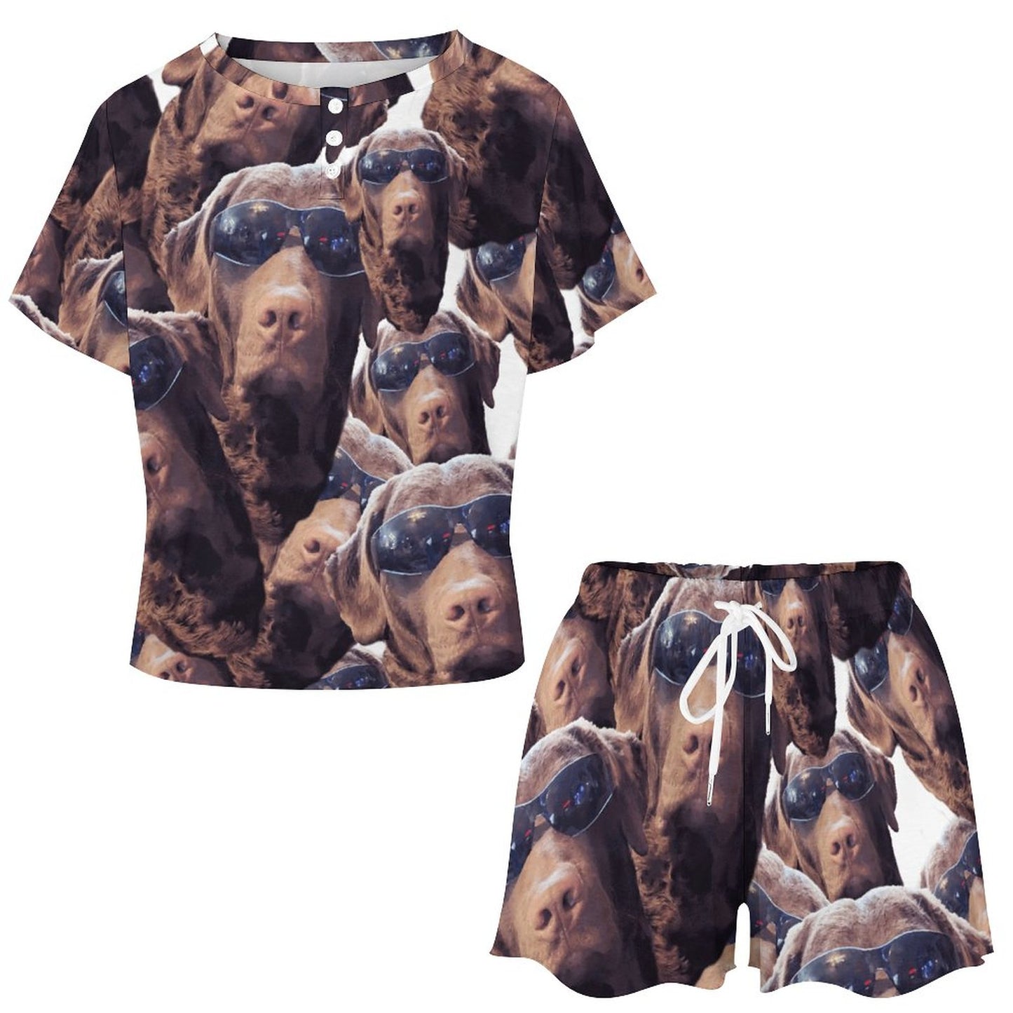 FOXY LADY _ LAB _ COLLAGE FACE DESIGN -Short Sleeve Loungewear Set