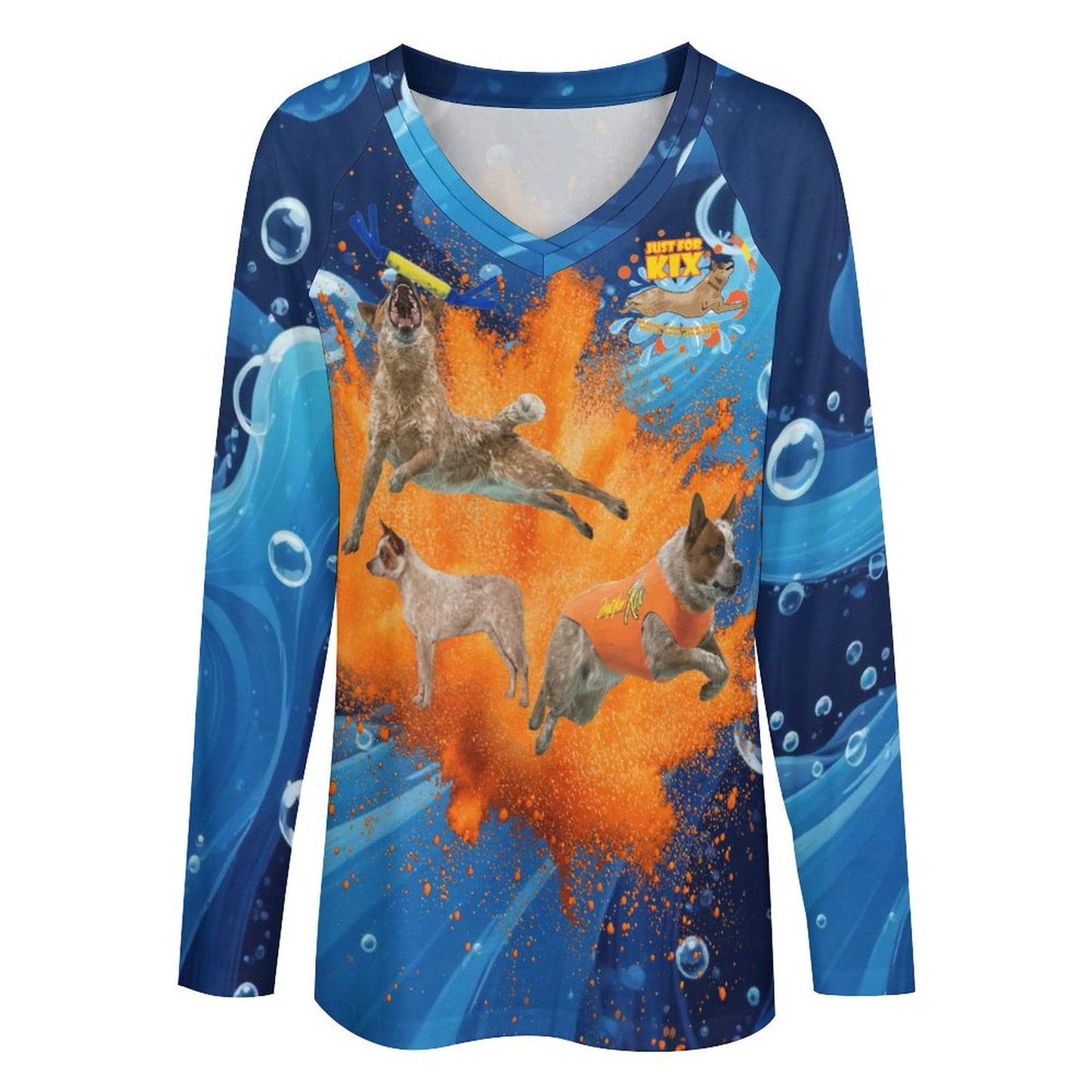 KIX V-neck Loose Long Sleeve T-shirt