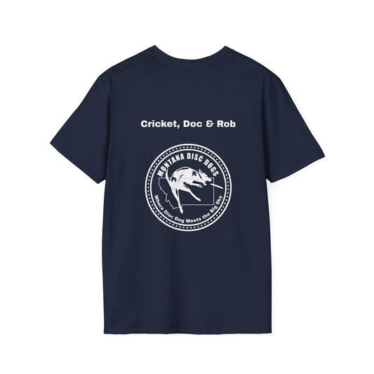 Cricket, Doc & Rob *MONTANA DISC DOGS Unisex Softstyle T-Shirt