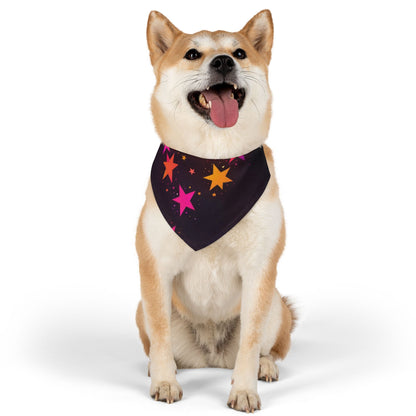 PINK ORANGE  STARS ON BLACK Pet Bandana Collar
