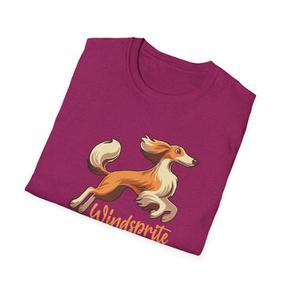 Leaping  WINDSPRITE - Silken Windhound Waving Unisex Softstyle T-Shirt