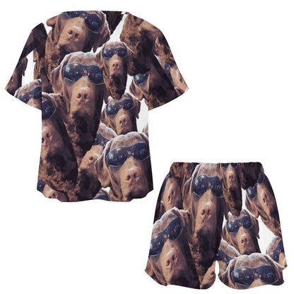 FOXY LADY _ LAB _ COLLAGE FACE DESIGN -Short Sleeve Loungewear Set