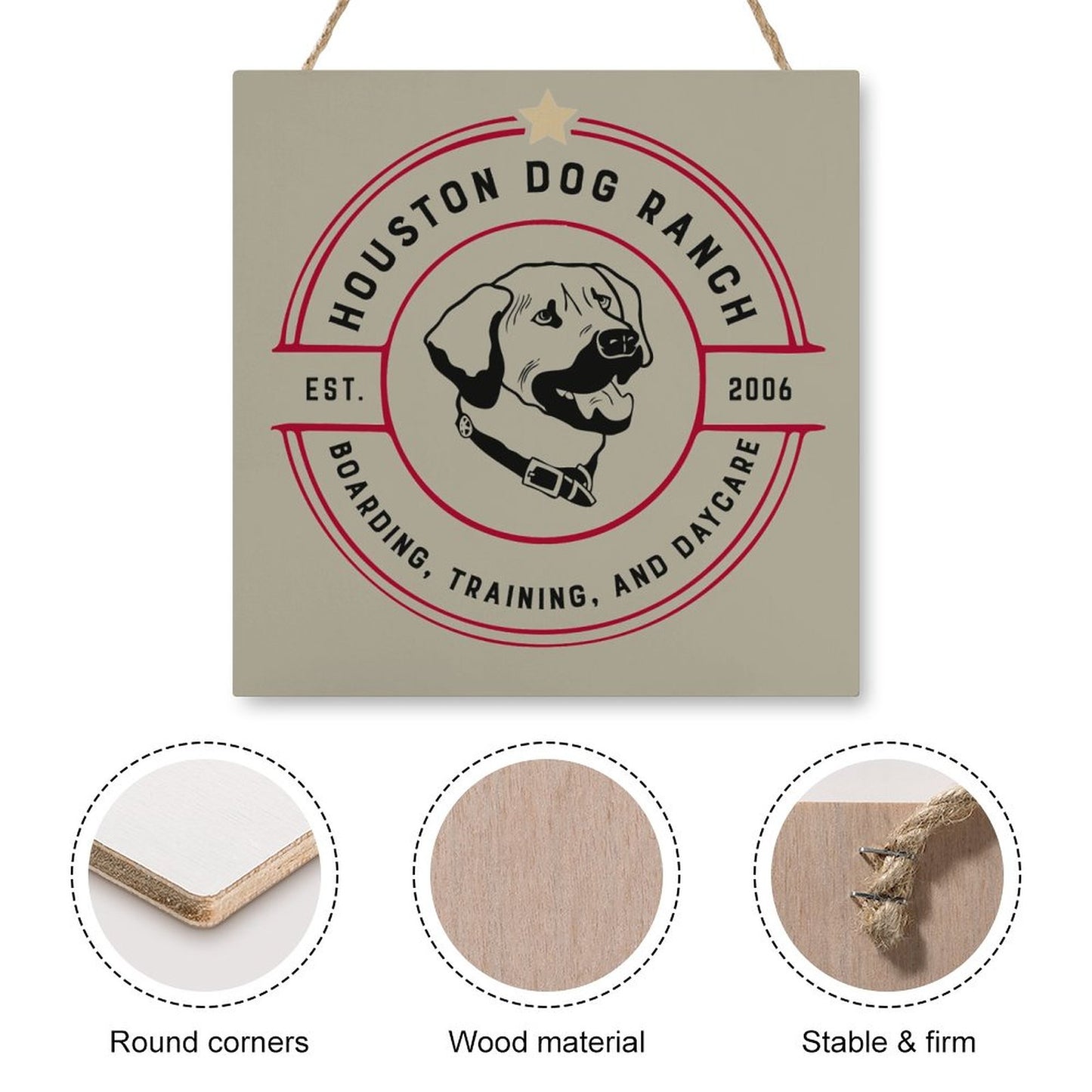 HOUSTON DOG RANCH Square Wood Wall Decor Hanging Poster-12"x12"/30x30cm