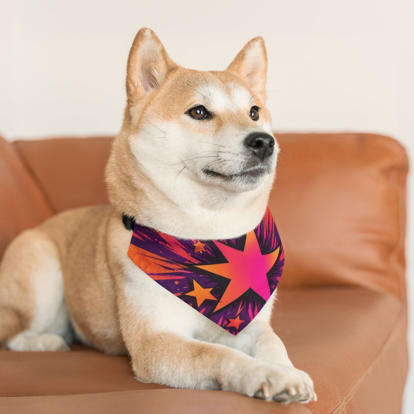PINK ORANGE STAR Pet Bandana Collar