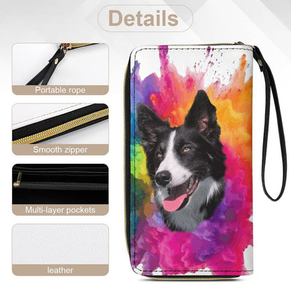 Leather Wallet with Wristlet Strap (2 Pictures on 2 Sides)