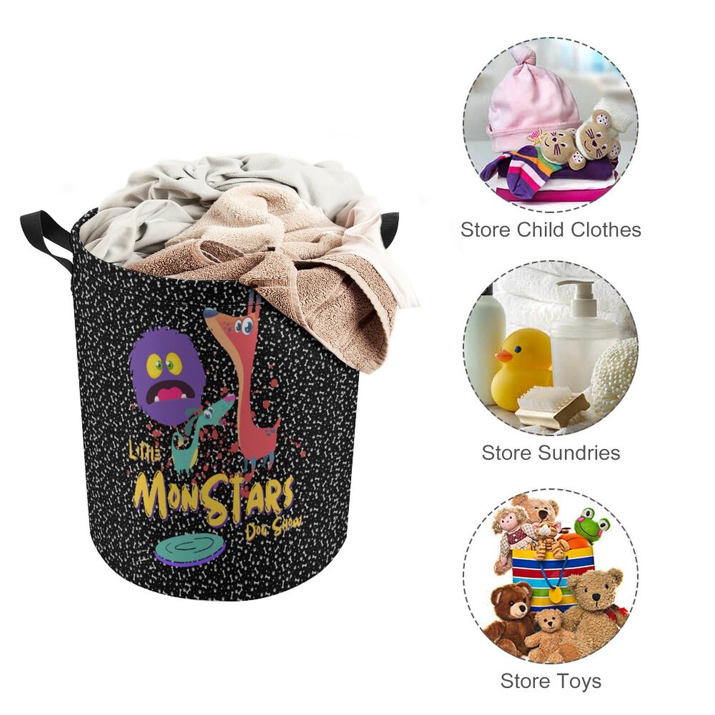LITTLE MONSTERS Drawstring collapsible Laundry Basket