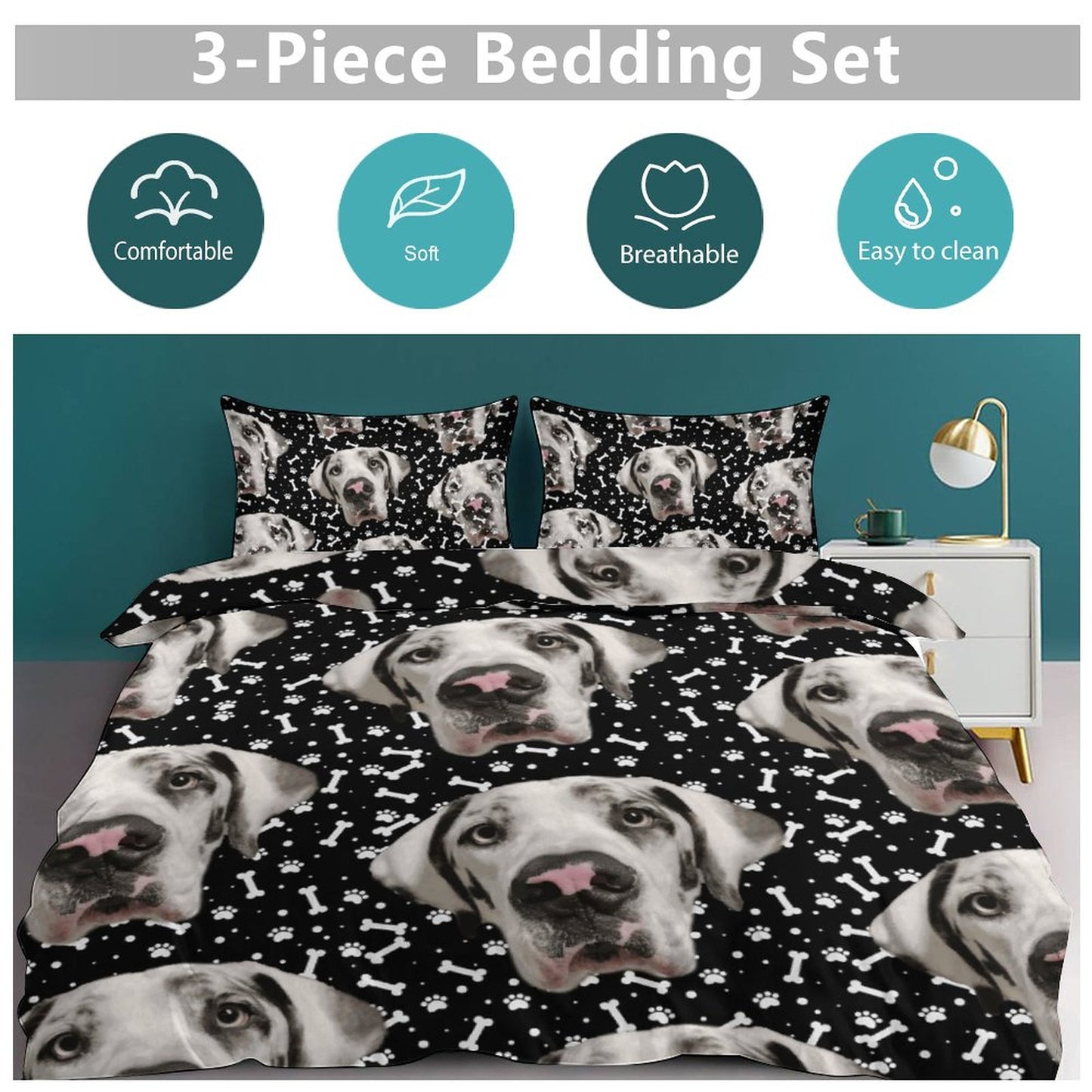 FACE w PAWS-n-BONES  Bedding Set-86"×70"/ 218×177cm (Dual-sidede Printing)