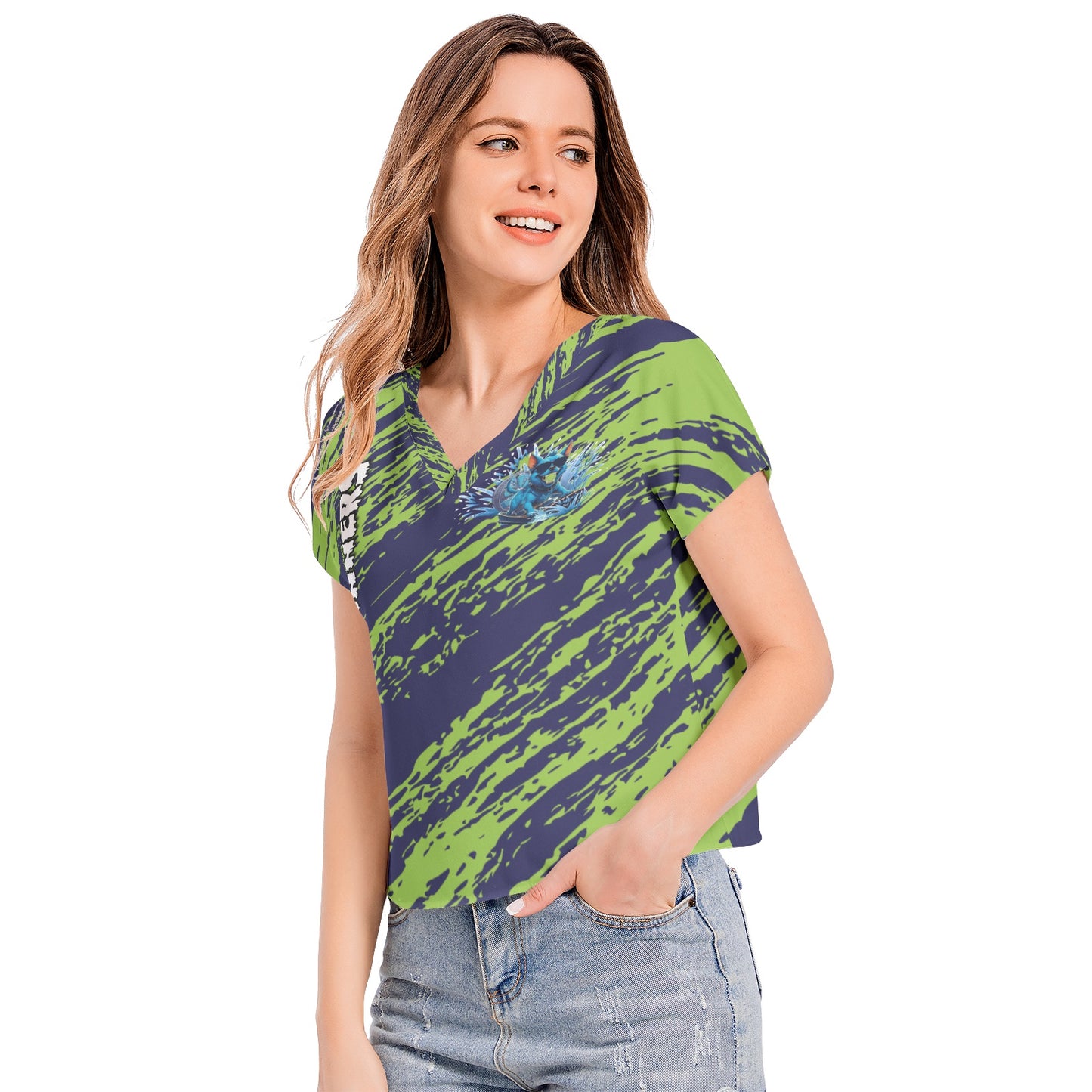 SWAMP RUNNERS 3 Batwing Sleeve V-Neck Top