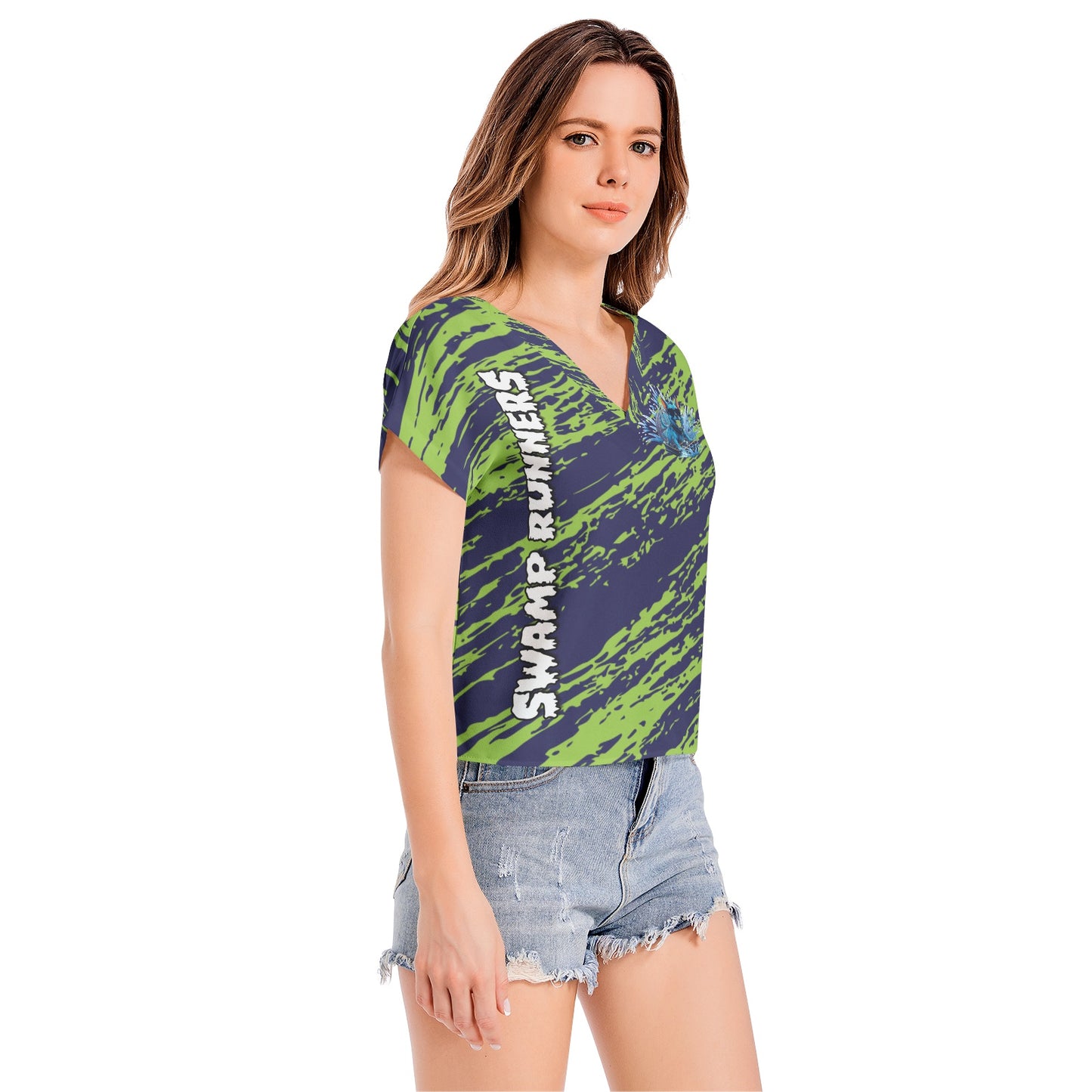 SWAMP RUNNERS 3 Batwing Sleeve V-Neck Top