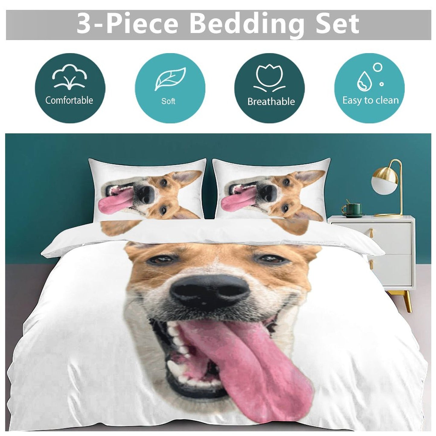QUILL FACE - 3-Piece Bedding Set-86"×70"/ 218×177cm (Dual-sideed Printing)