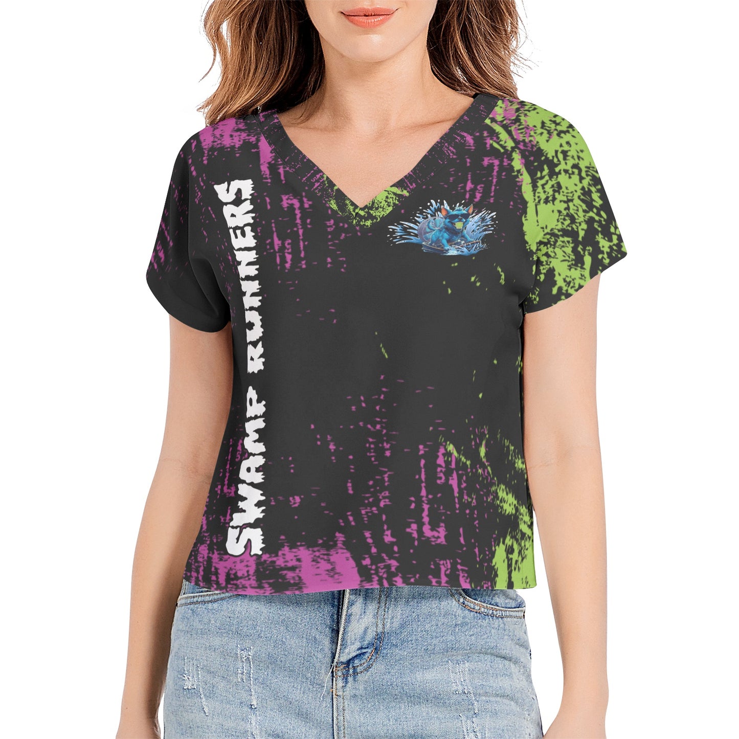 SWAMP RUNNERS 11 Batwing Sleeve V-Neck Top