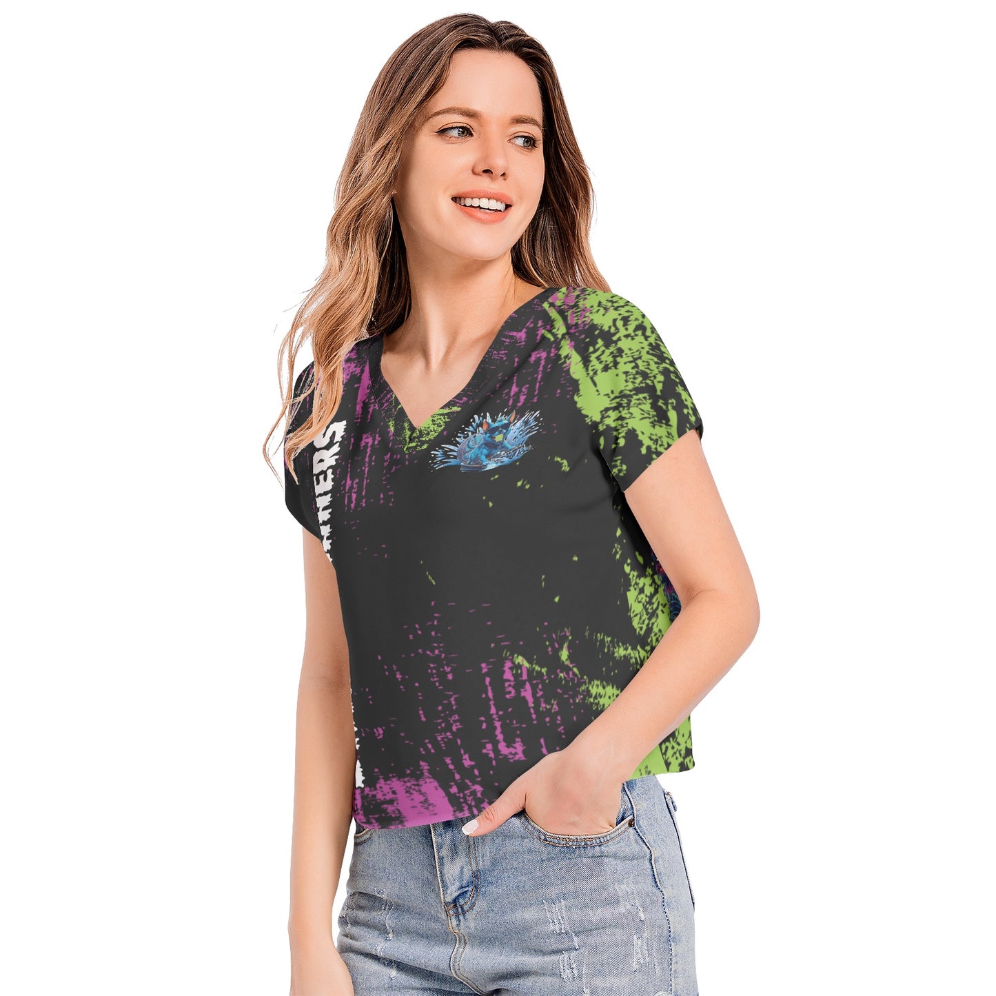 SWAMP RUNNERS 11 Batwing Sleeve V-Neck Top