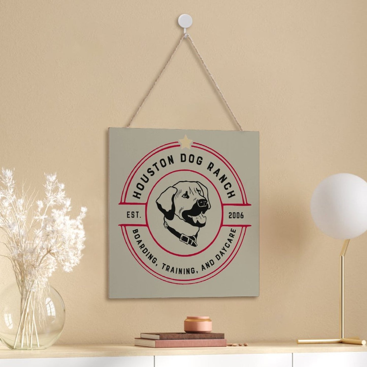 HOUSTON DOG RANCH Square Wood Wall Decor Hanging Poster-12"x12"/30x30cm