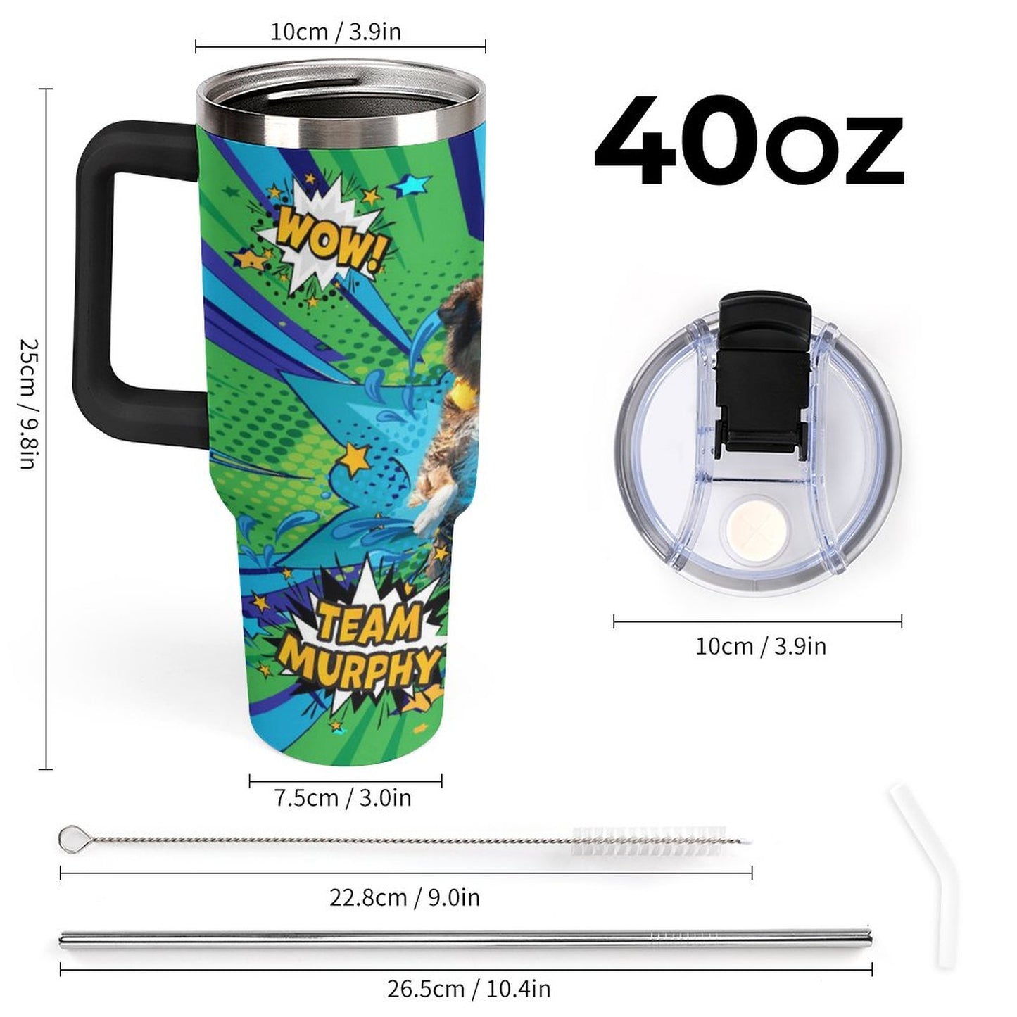 mUrphy 40oz Insulated Tumbler with Handle and Straw