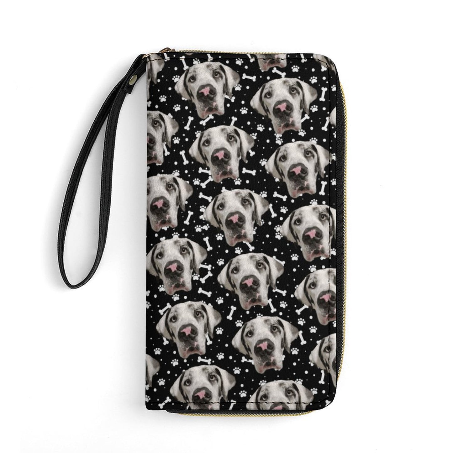 FACE w PAWS-n-BONES Leather Wallet with Wristlet Strap