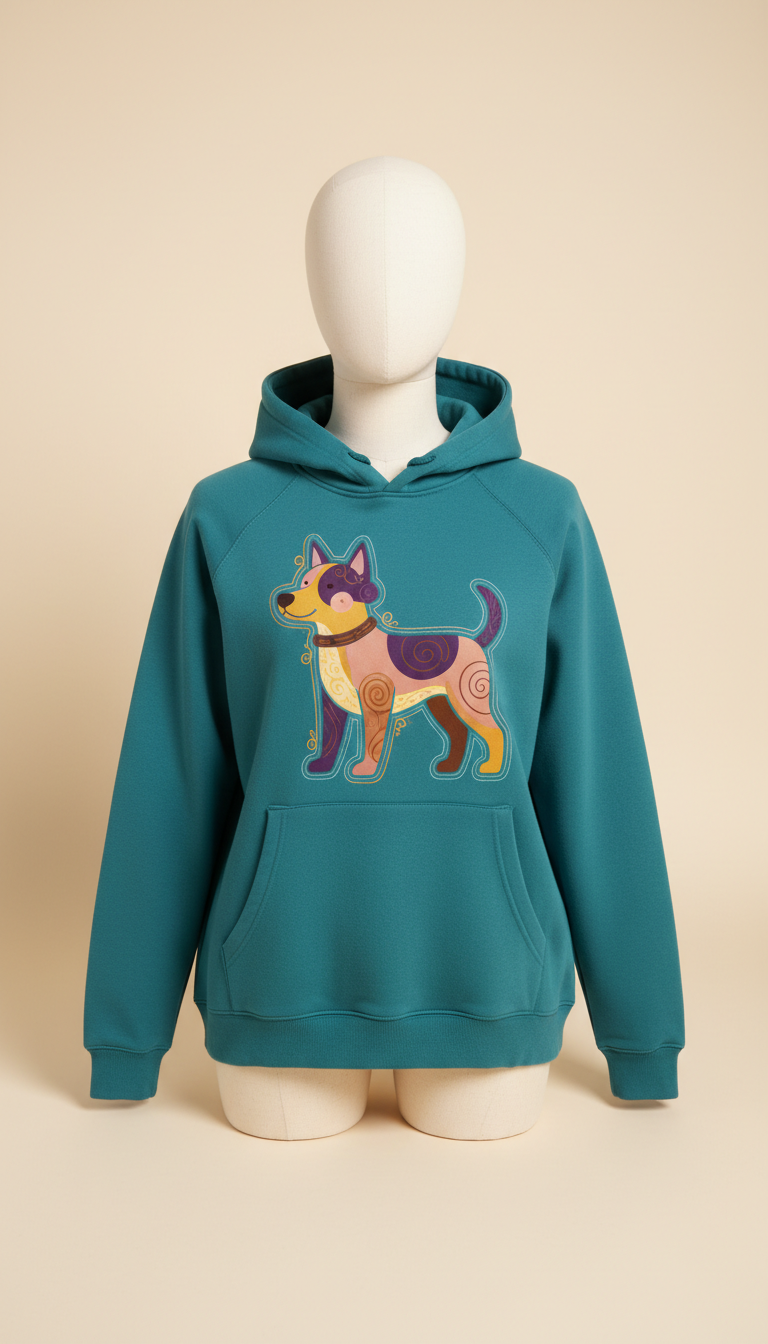 Teal Dog Illustration Hoodie