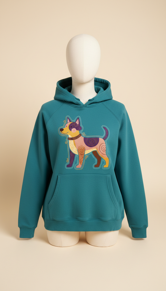 Teal Dog Illustration Hoodie