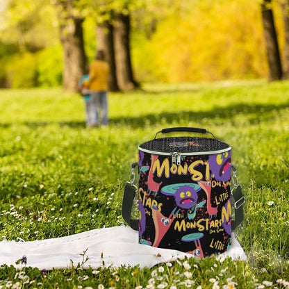 LITTLE MONSTERS  Round Collapsible Insulated Cooler Bag with Shoulder Strap A018 (All-Over Printing)