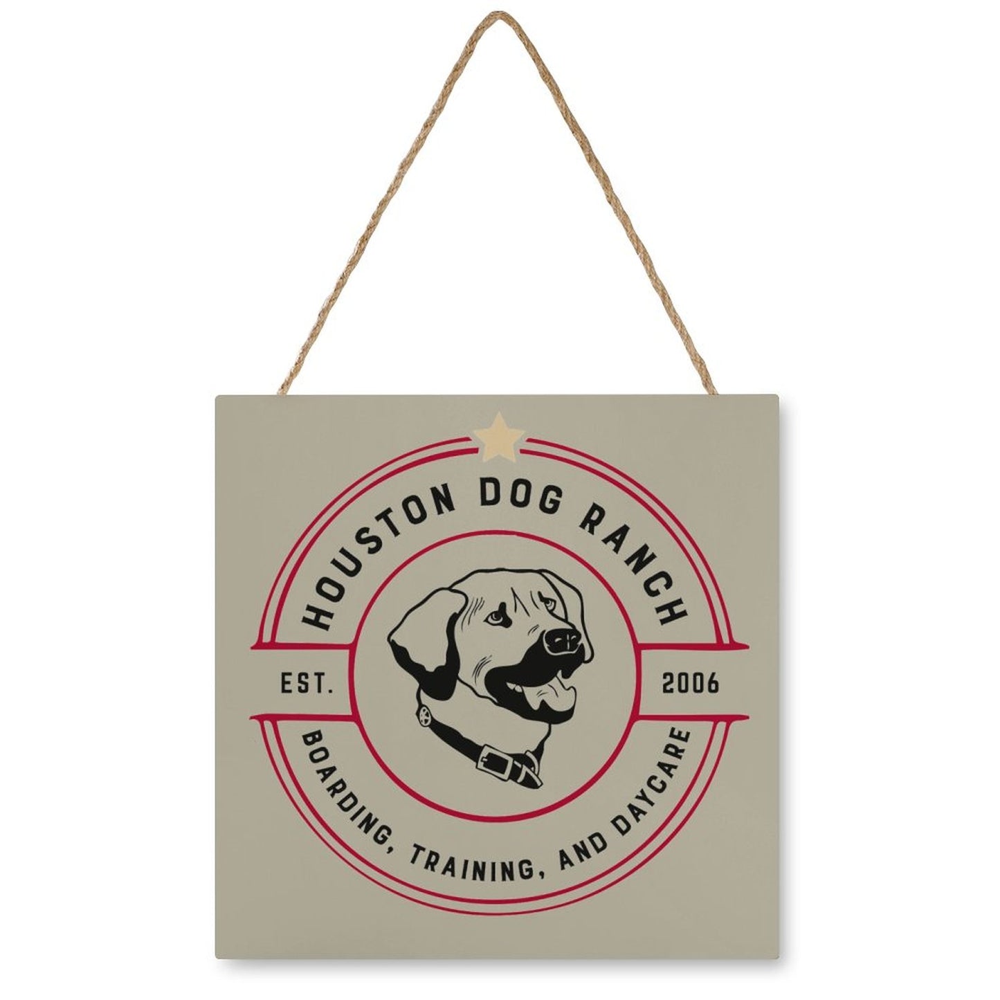HOUSTON DOG RANCH Square Wood Wall Decor Hanging Poster-12"x12"/30x30cm