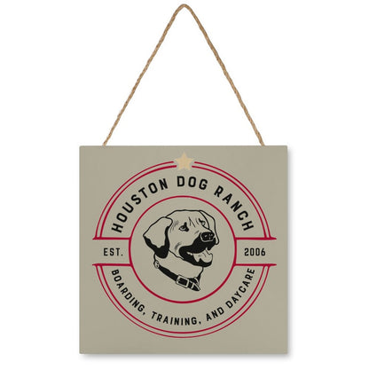 HOUSTON DOG RANCH Square Wood Wall Decor Hanging Poster-12"x12"/30x30cm