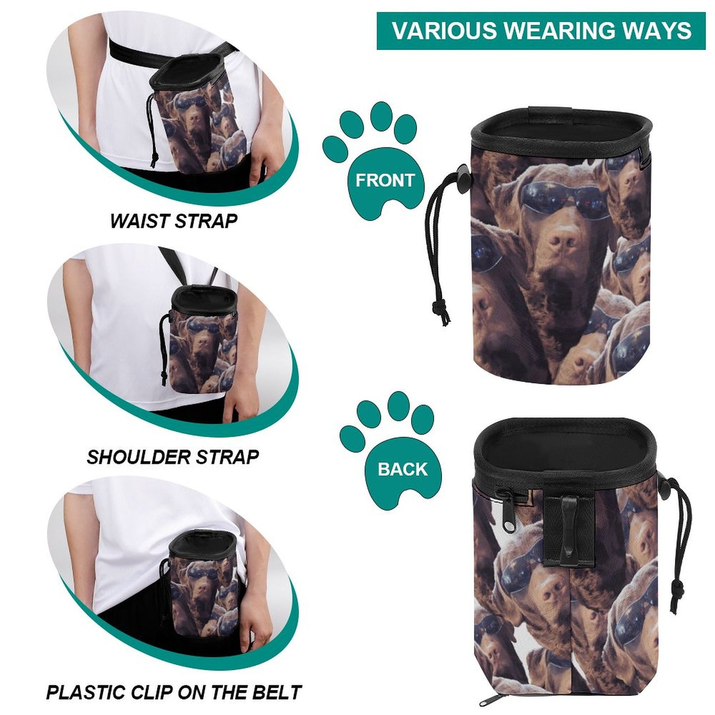 FOXY LADY _ LAB _ COLLAGE FACE DESIGN - Dog Treat Training Bags