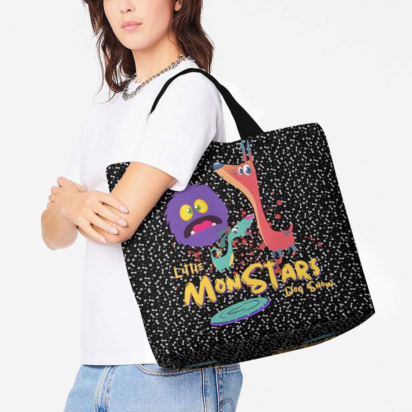 LITTLE MONSTERS Large One Shoulder Shopping Bag (All-Over Printing)