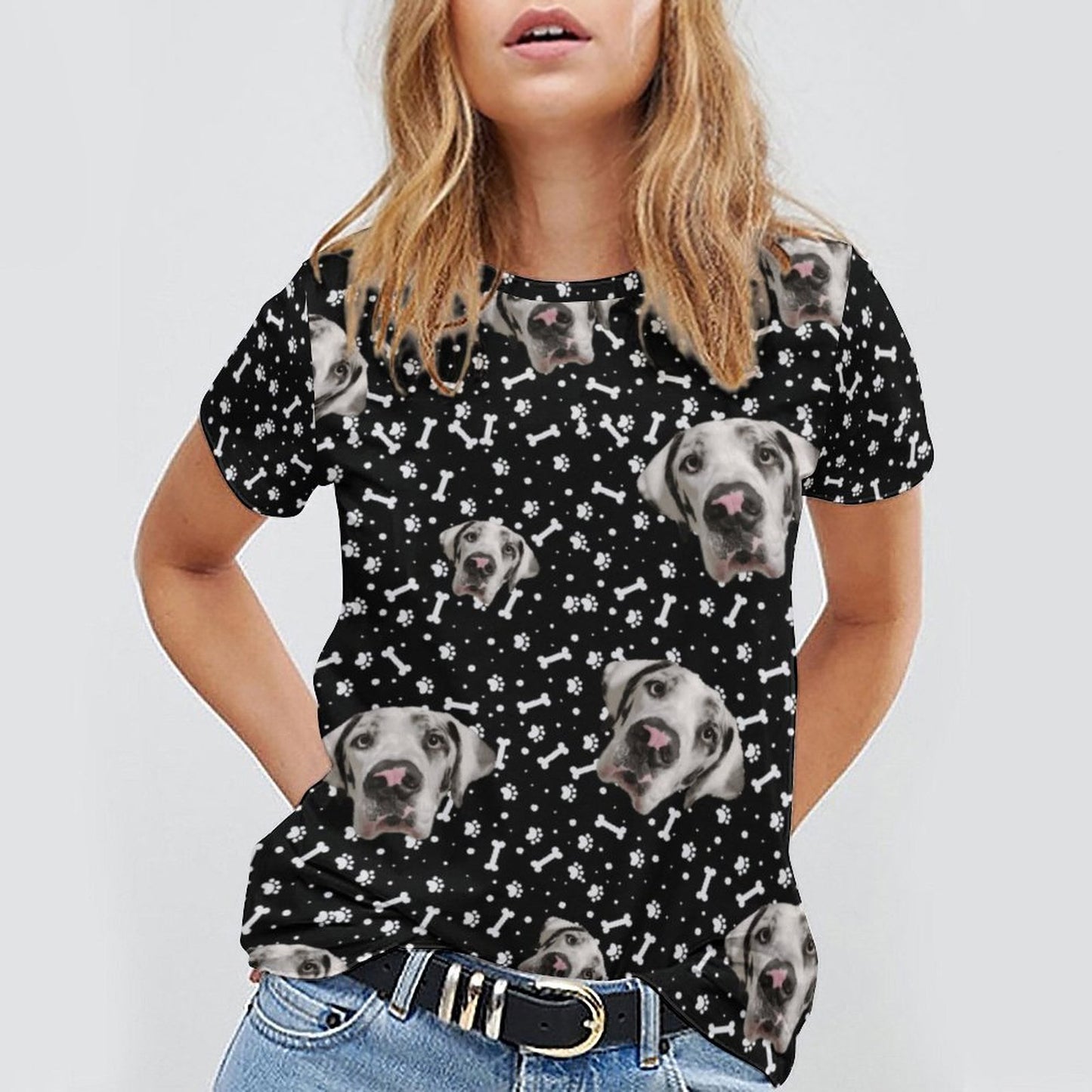 FACE w PAWS-n-BONES  Women Short Sleeve Shirt