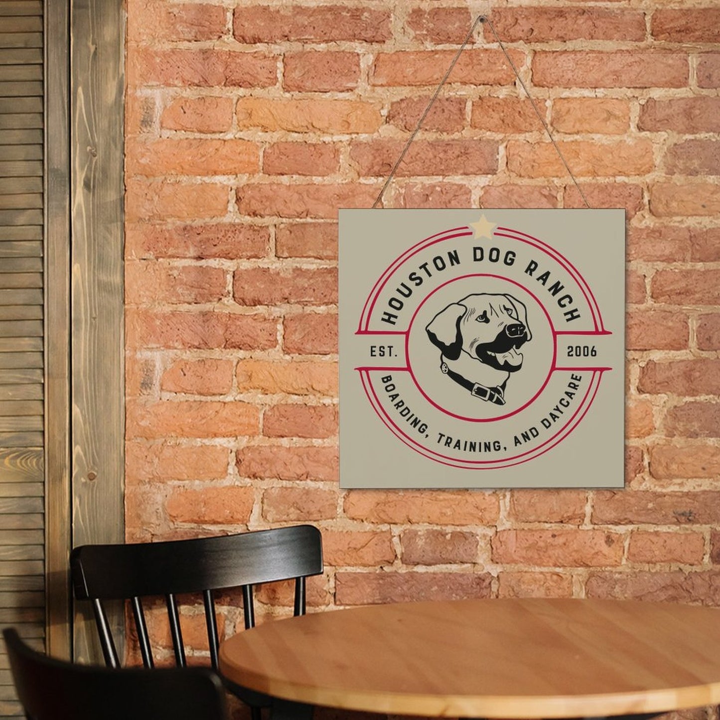 HOUSTON DOG RANCH Square Wood Wall Decor Hanging Poster-12"x12"/30x30cm