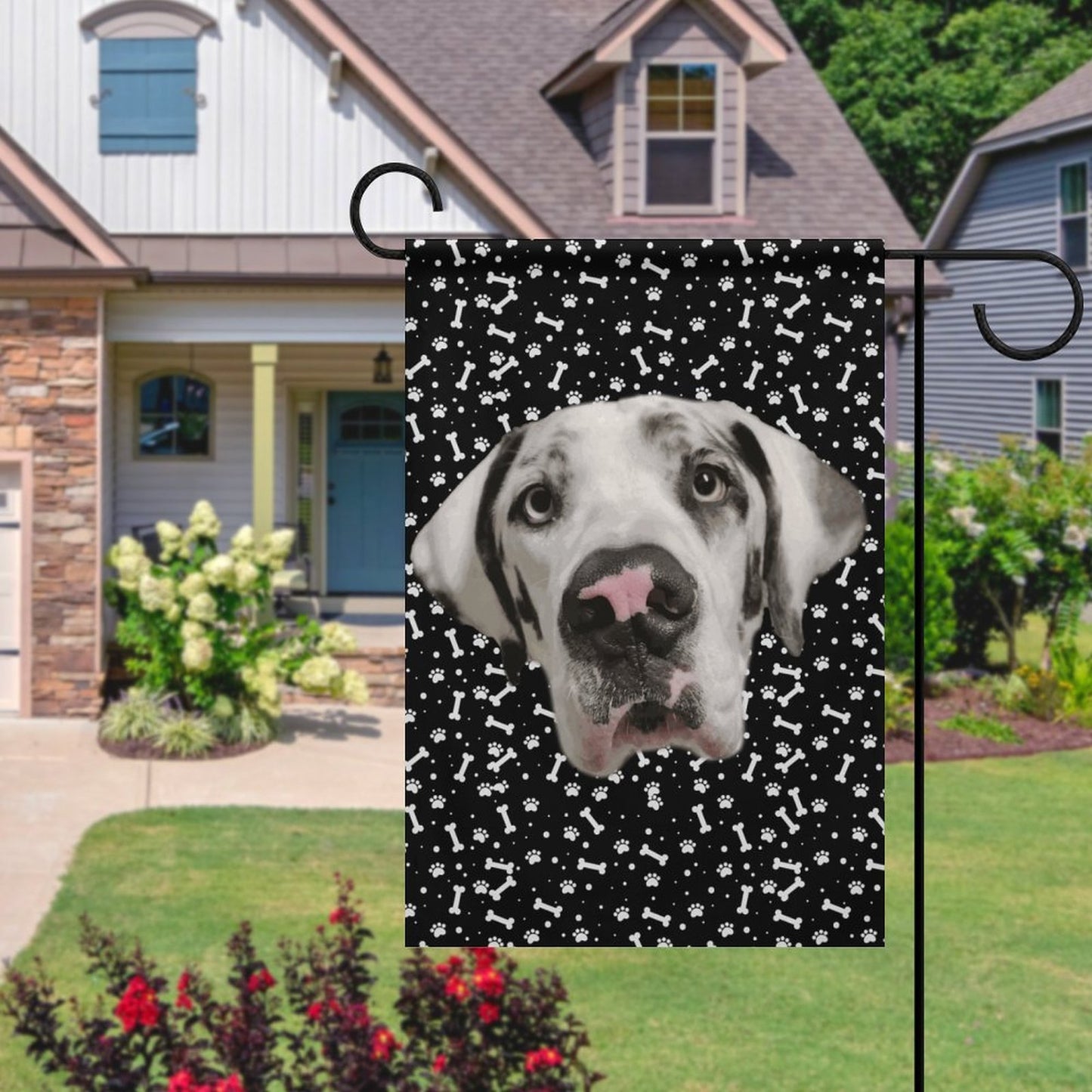 FACE w PAWS-n-BONES GARDEN FLAG  ( 2 Sides)-12"x18"