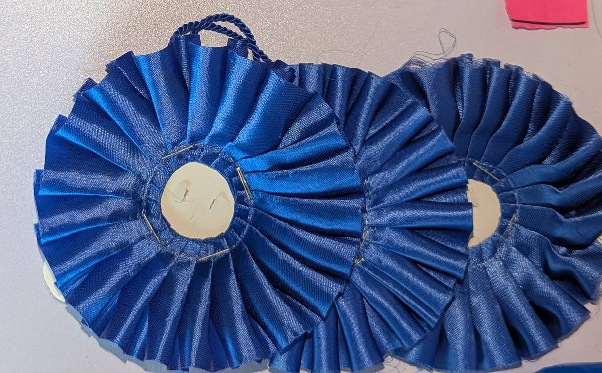 ROSETTE  - 4" BLUE, WHITE & 5" PURPLE