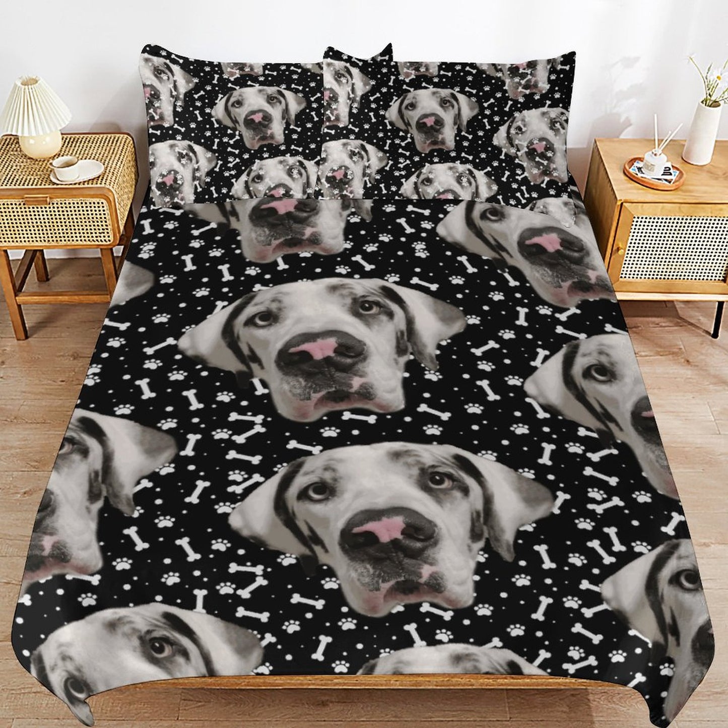 FACE w PAWS-n-BONES  Bedding Set-86"×70"/ 218×177cm (Dual-sidede Printing)