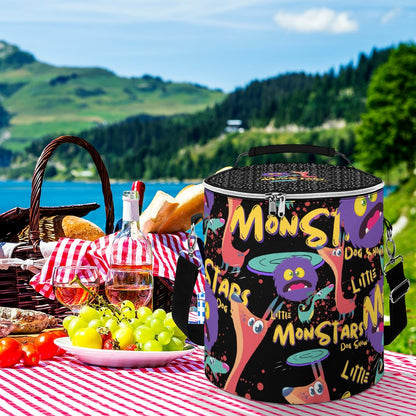 LITTLE MONSTERS  Round Collapsible Insulated Cooler Bag with Shoulder Strap A018 (All-Over Printing)